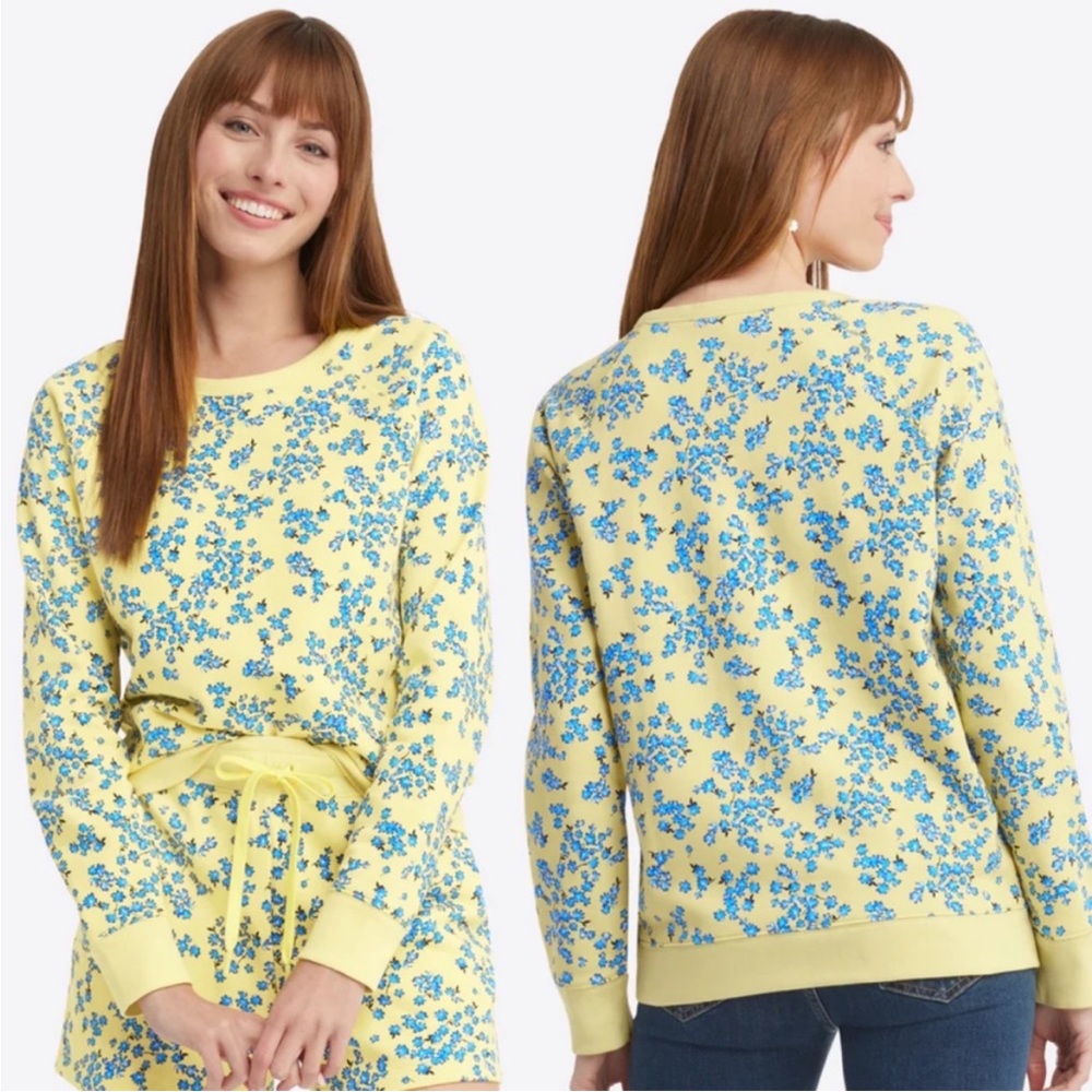 Draper James Natalie Yellow & Blue Cherry Blossom Sweatshirt - M